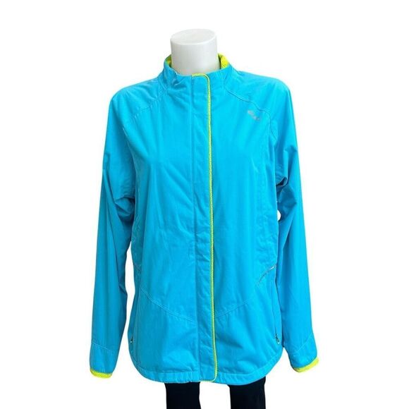 Asics Full Zip Lightweight Windbreaker Jacket Midlength Sky Blue XL Running - Picture 1 of 12